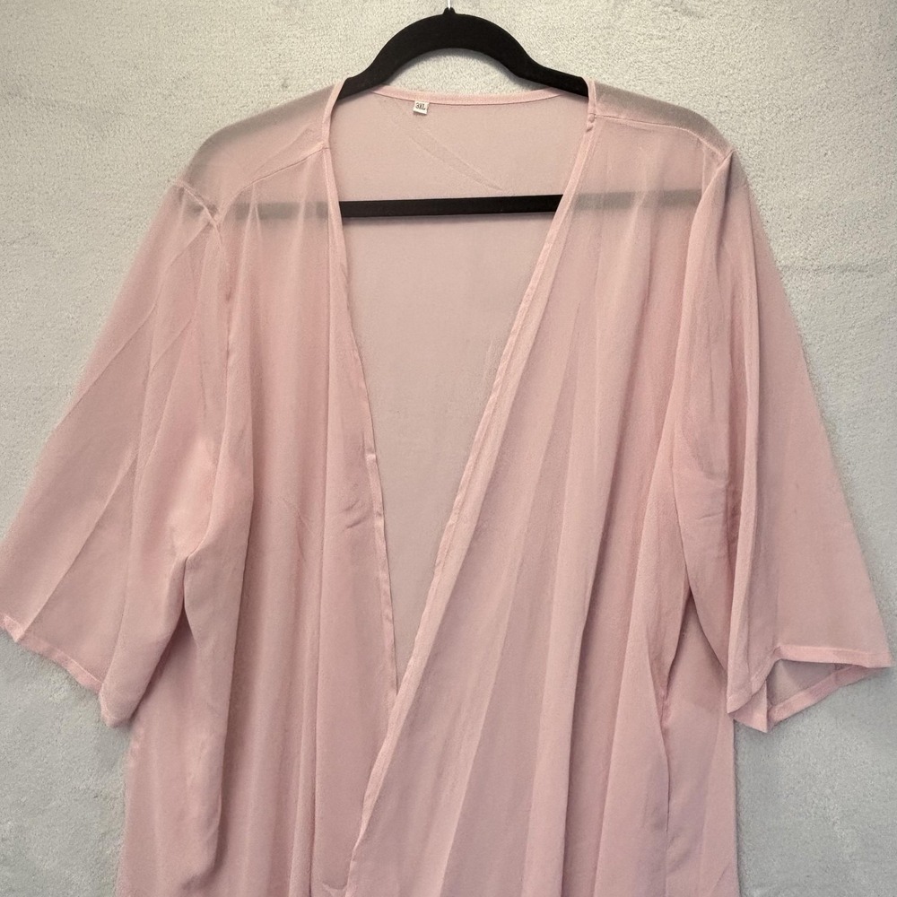 Pink Floral Tank Dress 2pc Set Womens 3XL Chiffon Lightweight Kaftan Sheer Top - Picture 8 of 16